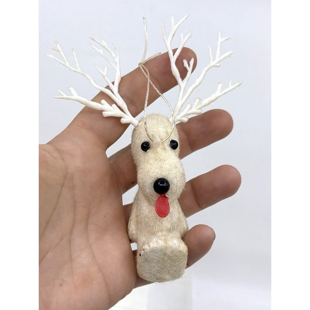Vtg Snoopy Style White Reindeer MCM Christmas Ornament